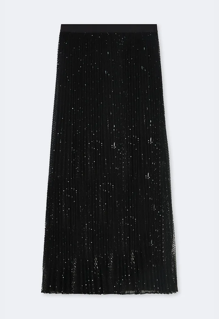 Choice Sequin Embellished Pleated Skirt Black