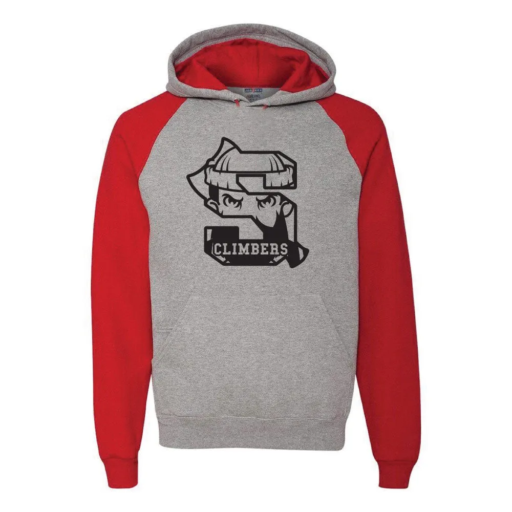 Climbers Lumberjack Distressed Logo Raglan Colorblock Hoodie