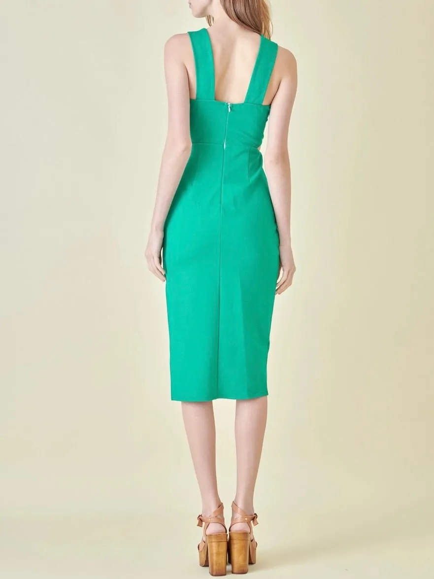 Cocktail Midi Dress with Cut Outs - Green FINAL SALE