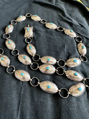 Concho Belt Sterling Silver & Turquoise 42in