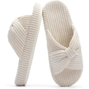 Corduroy Bow Crossband Comfy Slip On Slippers