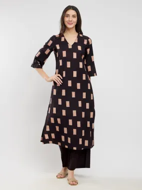 Cotton Ajrakh Geometric Print Kurta Set - Black