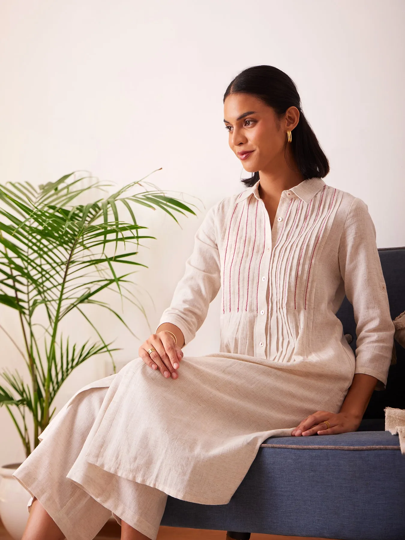 Cotton Khadi Solid Kurta Set - Off-White