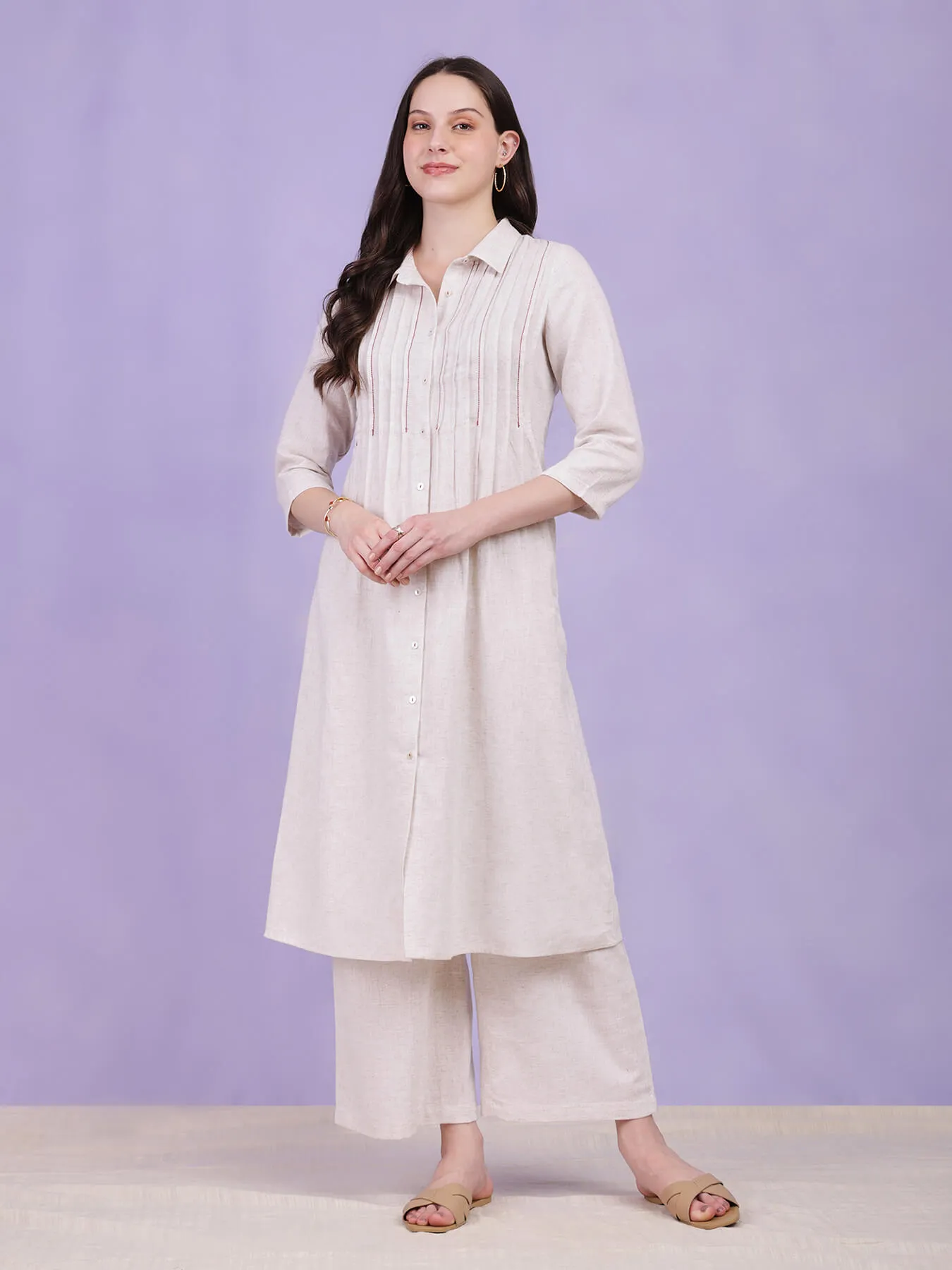 Cotton Khadi Solid Kurta Set - Off-White