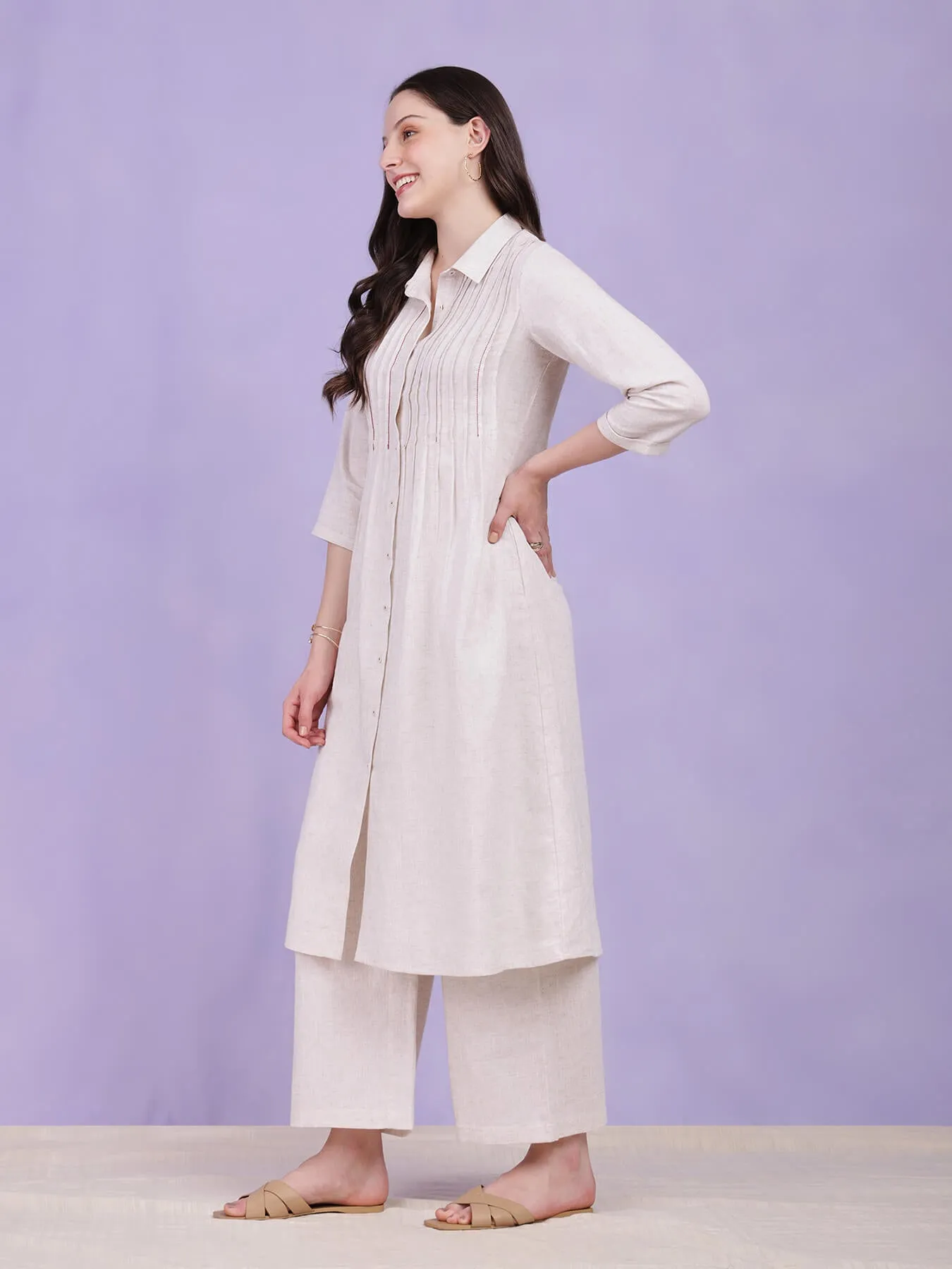 Cotton Khadi Solid Kurta Set - Off-White