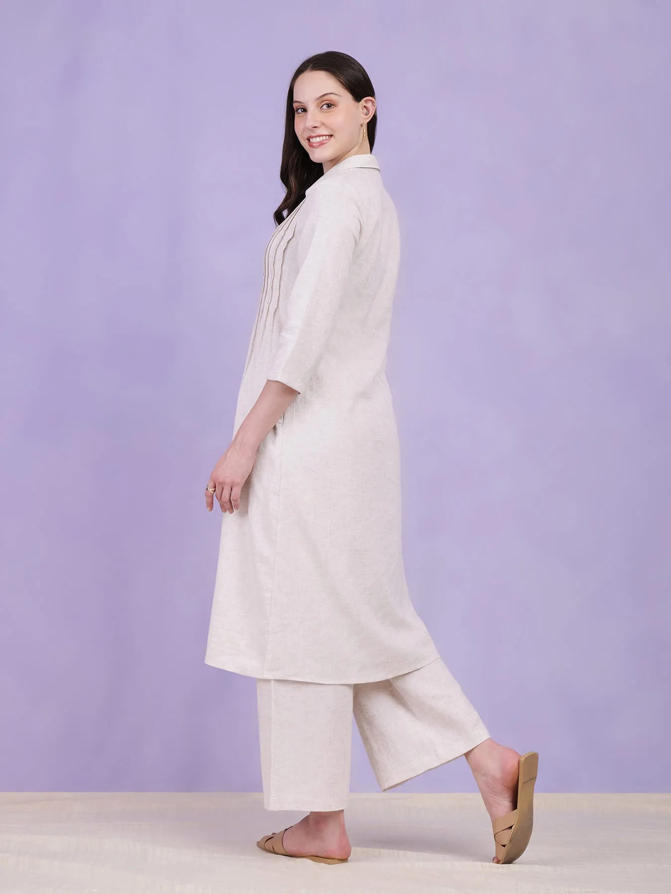 Cotton Khadi Solid Kurta Set - Off-White