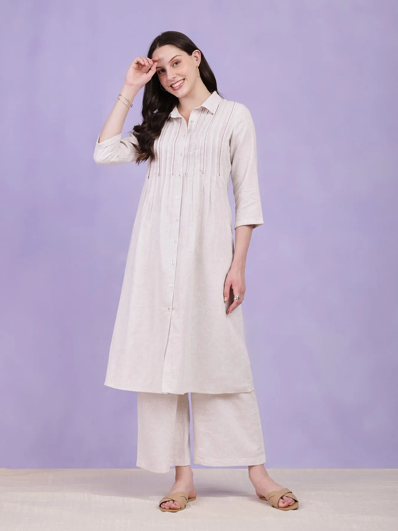 Cotton Khadi Solid Kurta Set - Off-White