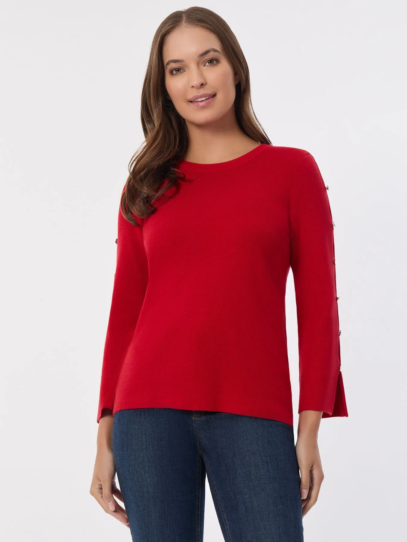 Crew Neck Peek-a-Boo Sleeve Tunic