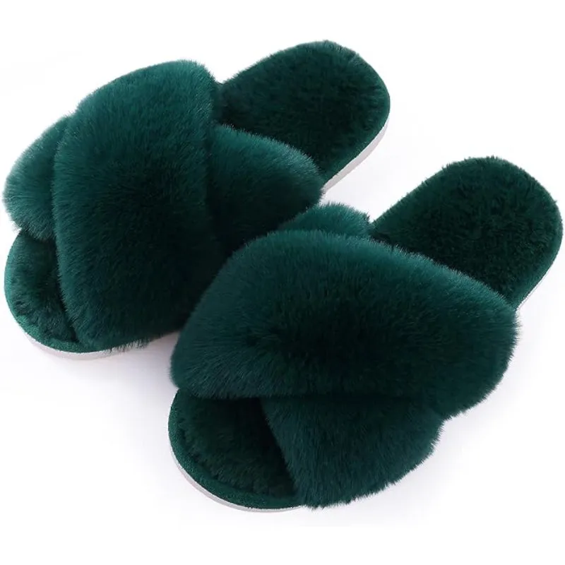 Cross Band Fuzzy Memory Foam Slides