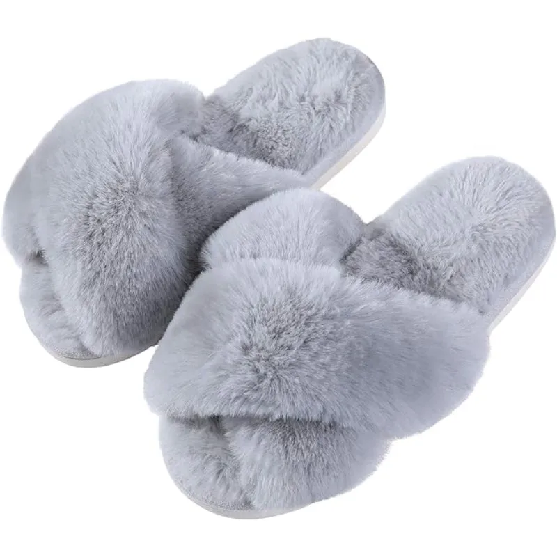 Cross Band Fuzzy Memory Foam Slides