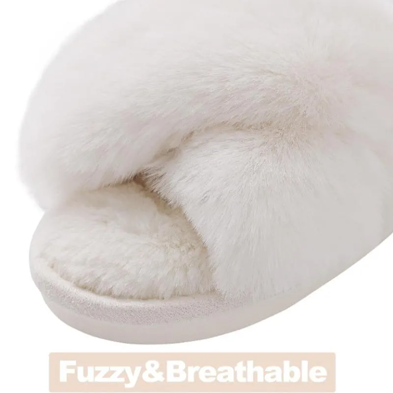 Cross Band Fuzzy Memory Foam Slides