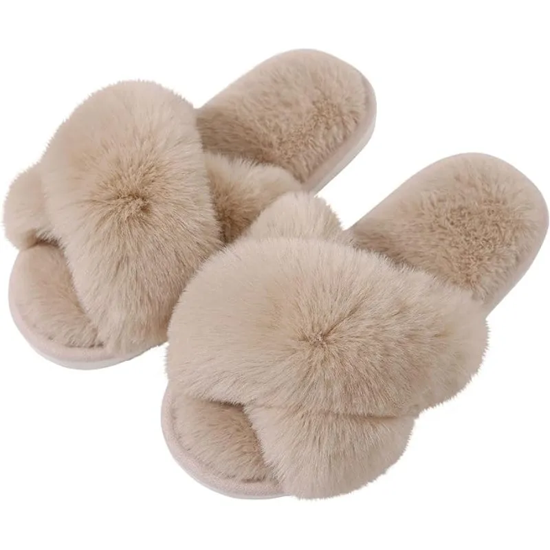 Cross Band Fuzzy Memory Foam Slides