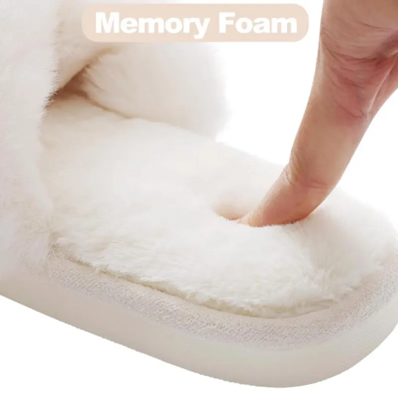 Cross Band Fuzzy Memory Foam Slides