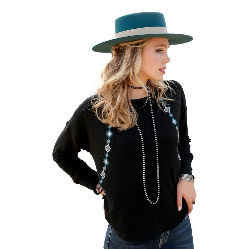 Cruel® Ladies Western Black Long Sleeve Knit Shirt CTK7366002