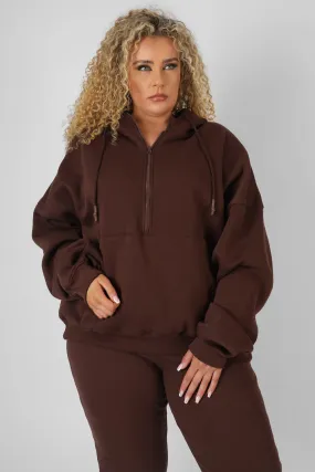 Curve Oversized Half Zip Pullover Hoody Chocolate