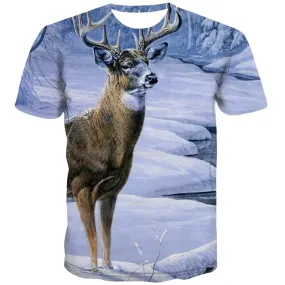 Deer T-shirt Men Animal T-shirts 3d Snow Tshirt Printed Short Sleeve Hip hop