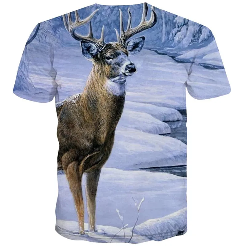 Deer T-shirt Men Animal T-shirts 3d Snow Tshirt Printed Short Sleeve Hip hop