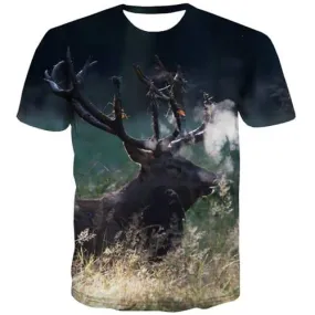 Deer T shirts Men Animal Shirt Print Elk Tshirts Novelty Harajuku Tshirt Anime Hip Hop Tshirts Casual Short Sleeve T shirts Men