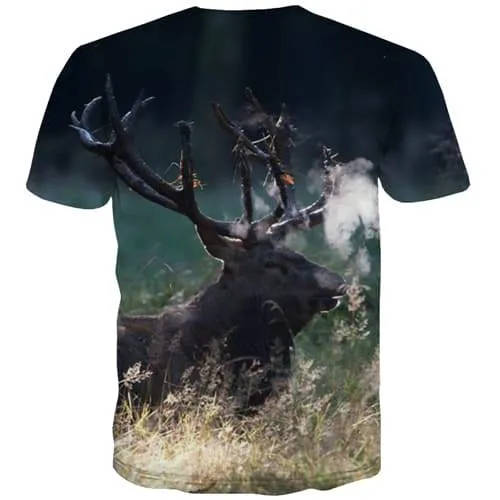 Deer T shirts Men Animal Shirt Print Elk Tshirts Novelty Harajuku Tshirt Anime Hip Hop Tshirts Casual Short Sleeve T shirts Men