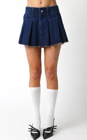 Denim Pleated Mini Skirt