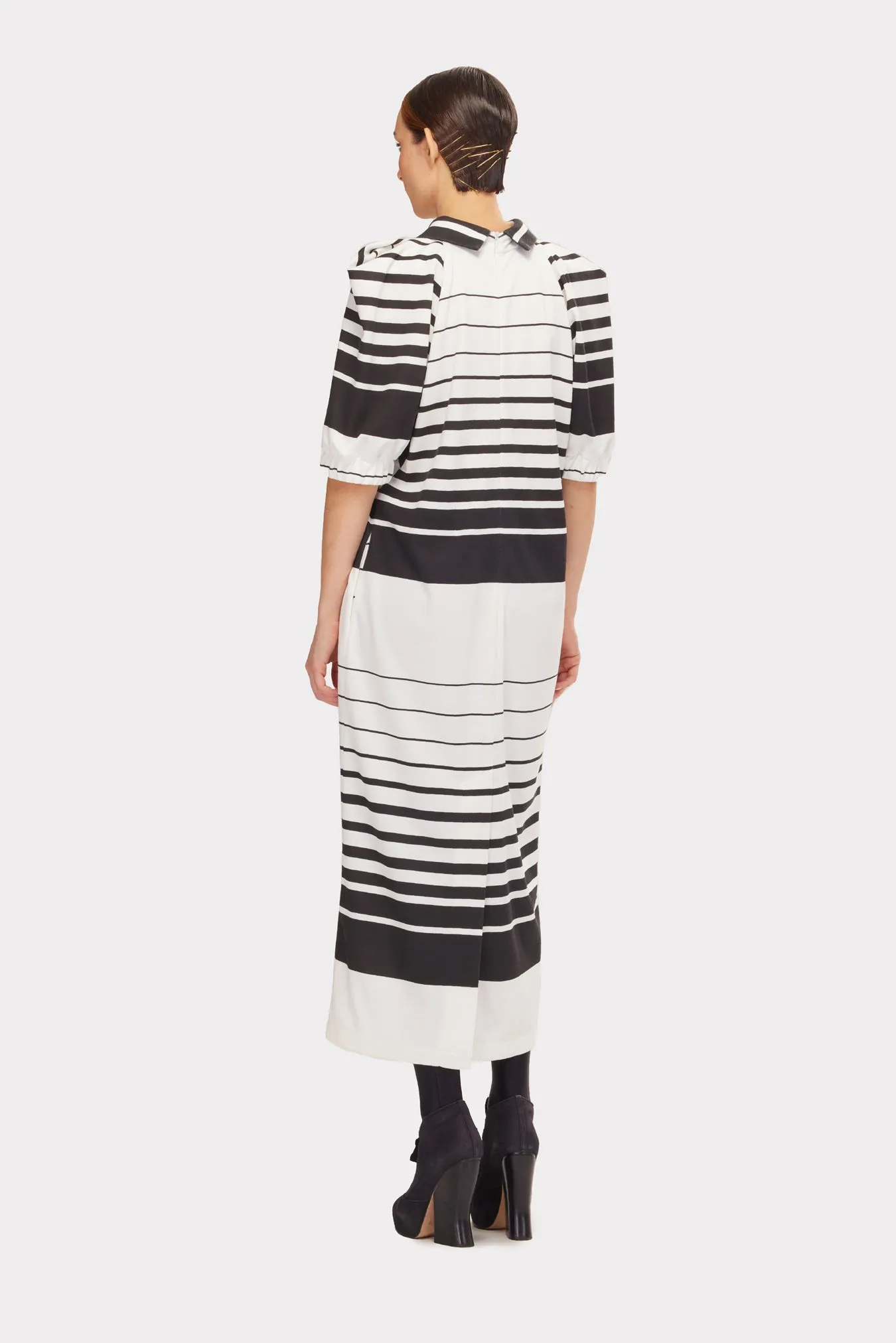 Designer Midi Dress Monochrome Striped