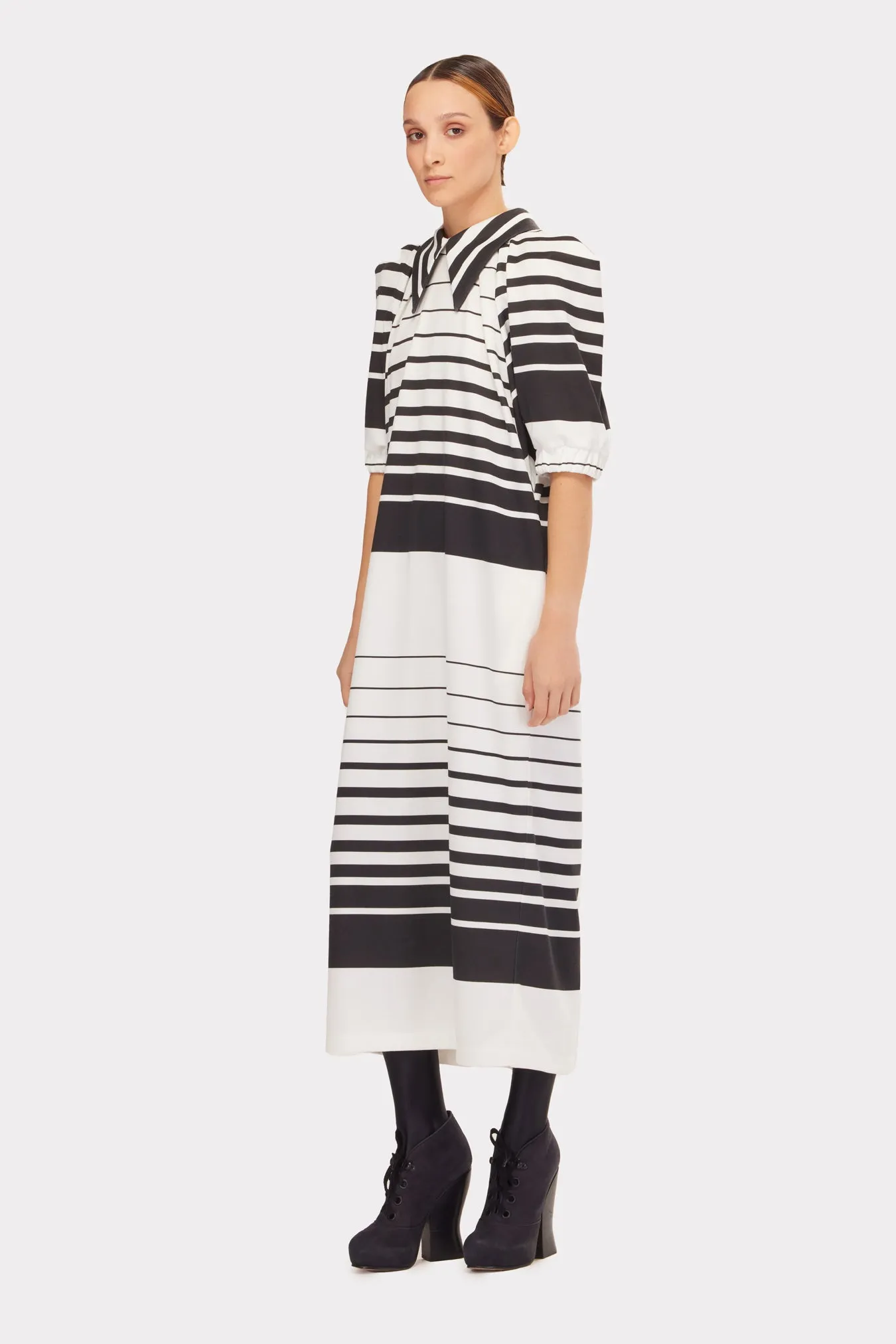 Designer Midi Dress Monochrome Striped