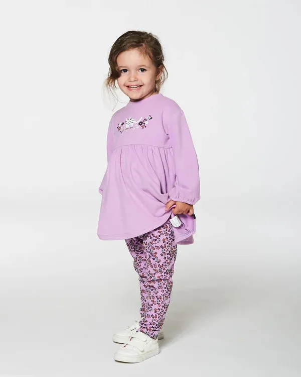 Deux Par Deux Tunic and Printed Leggings Set - Lilac Mini Flowers