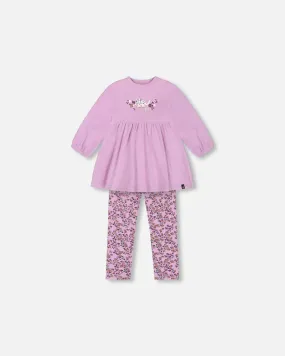 Deux Par Deux Tunic and Printed Leggings Set - Lilac Mini Flowers