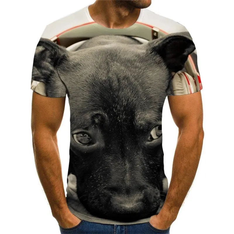 dog t shirt Puppy Cute animal shirt tee big Smart dogs art costume Casual men's