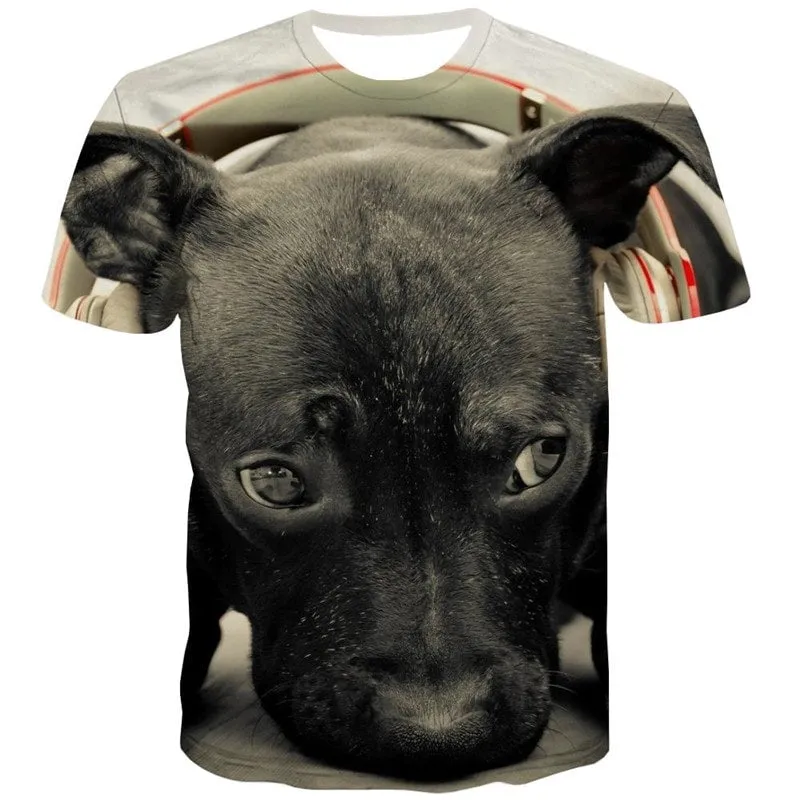 dog t shirt Puppy Cute animal shirt tee big Smart dogs art costume Casual men's