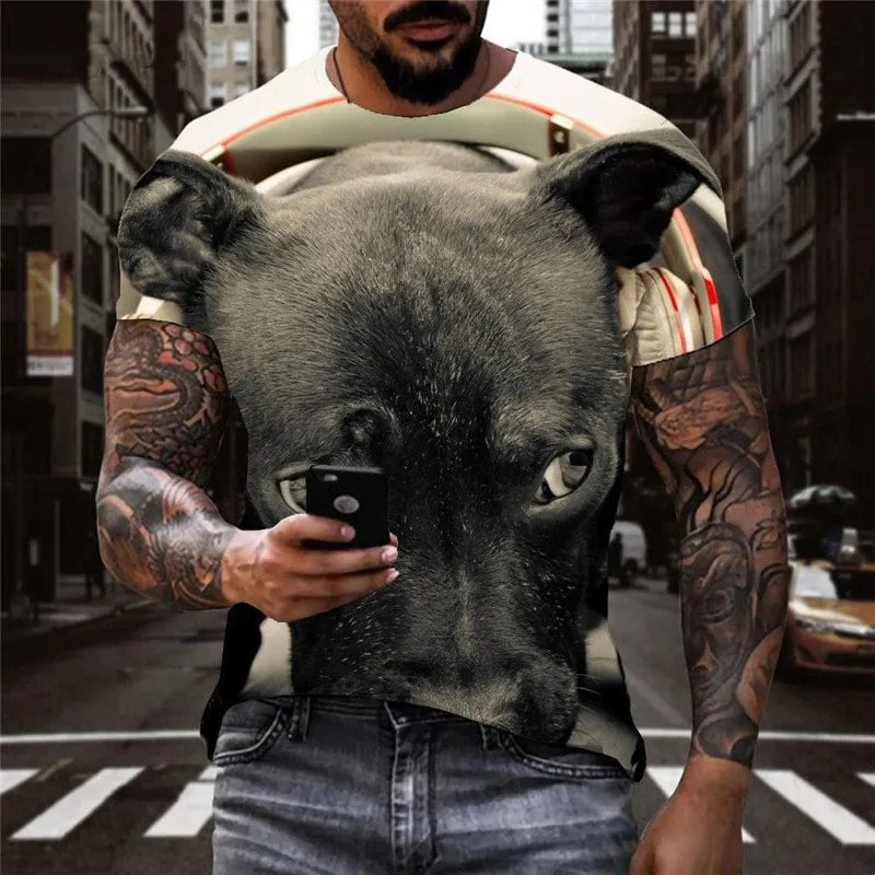 dog t shirt Puppy Cute animal shirt tee big Smart dogs art costume Casual men's