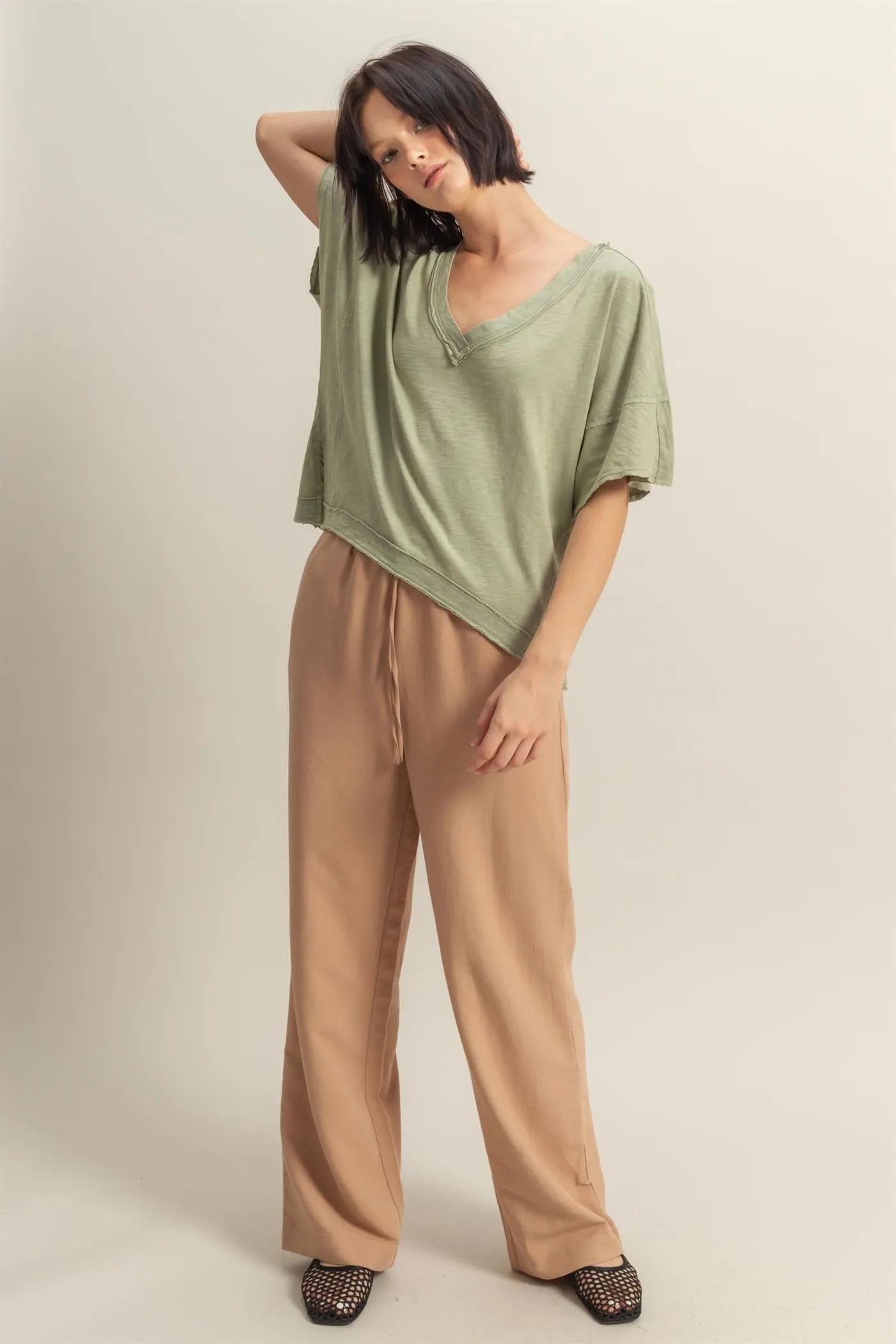 DZ25A895-High-Waist Wide Leg Woven Pants