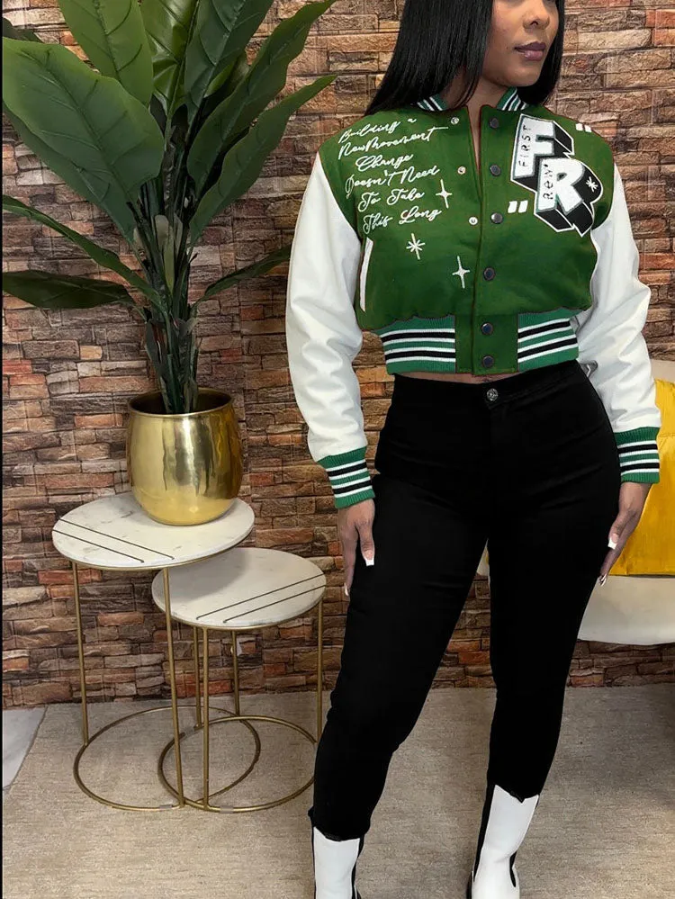 Easy Living Cropped Varsity Jacket