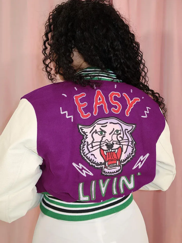 Easy Living Cropped Varsity Jacket