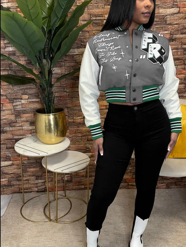 Easy Living Cropped Varsity Jacket