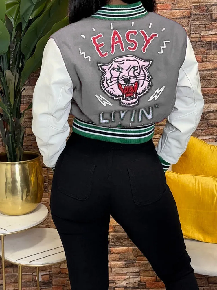 Easy Living Cropped Varsity Jacket