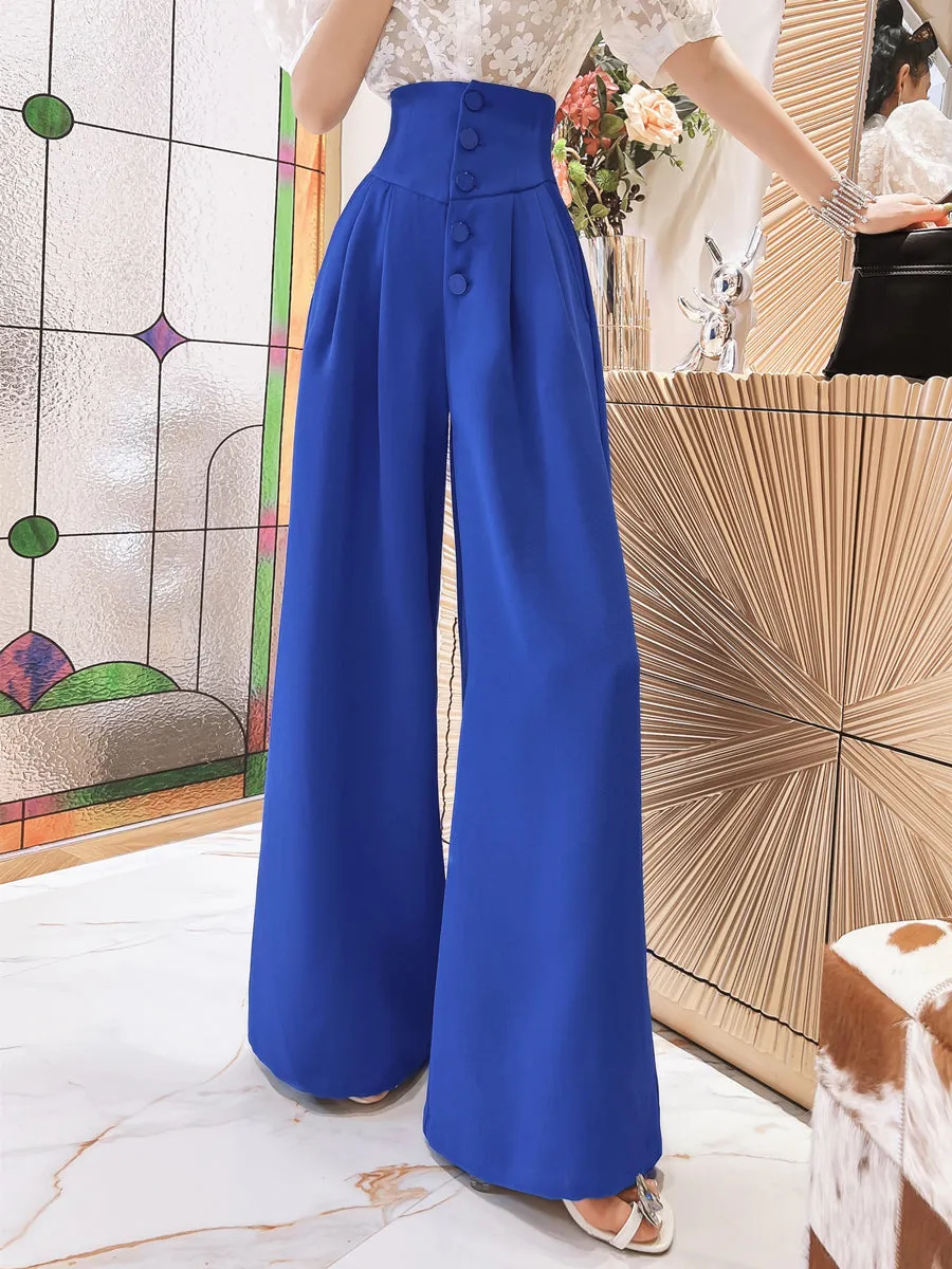 Elegant retro good fit high waist black wide-leg pants - Sama