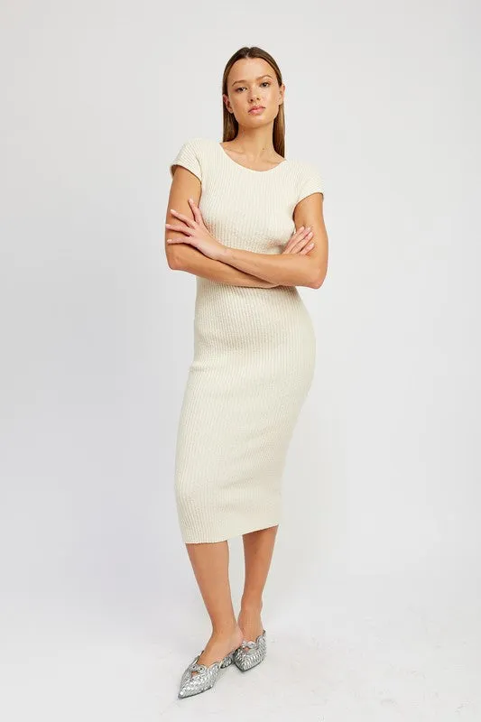 EMORY PARK Cap Sleeves Open-back Knit Bodycon Dress