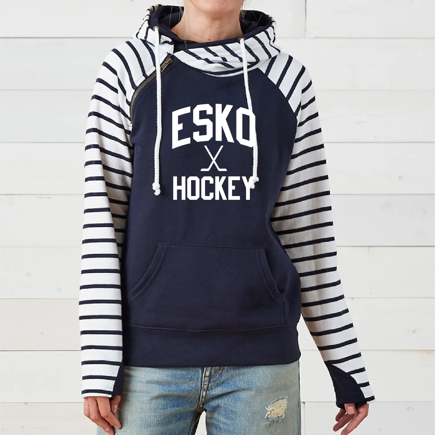 Esko Hockey Ladies Stripe Double Hood Pullover