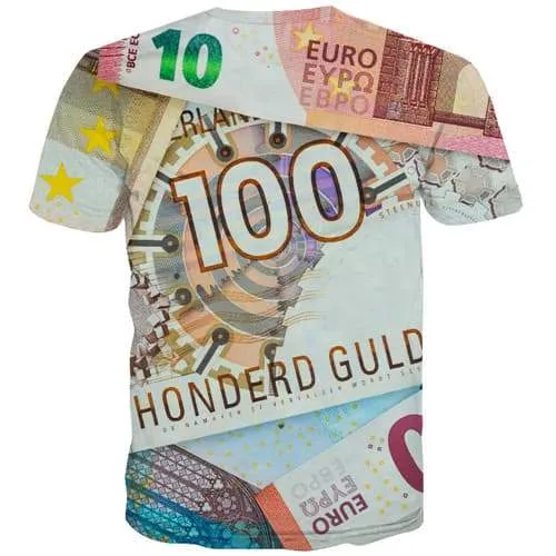 European Dollar T shirts Men Money Shirt Print Mechanical T shirts Funny Geometric Tshirts Novelty Harajuku T-shirts Graphic