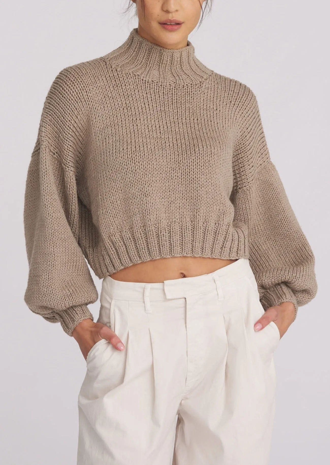 Evie Crop Sweater - Taupe