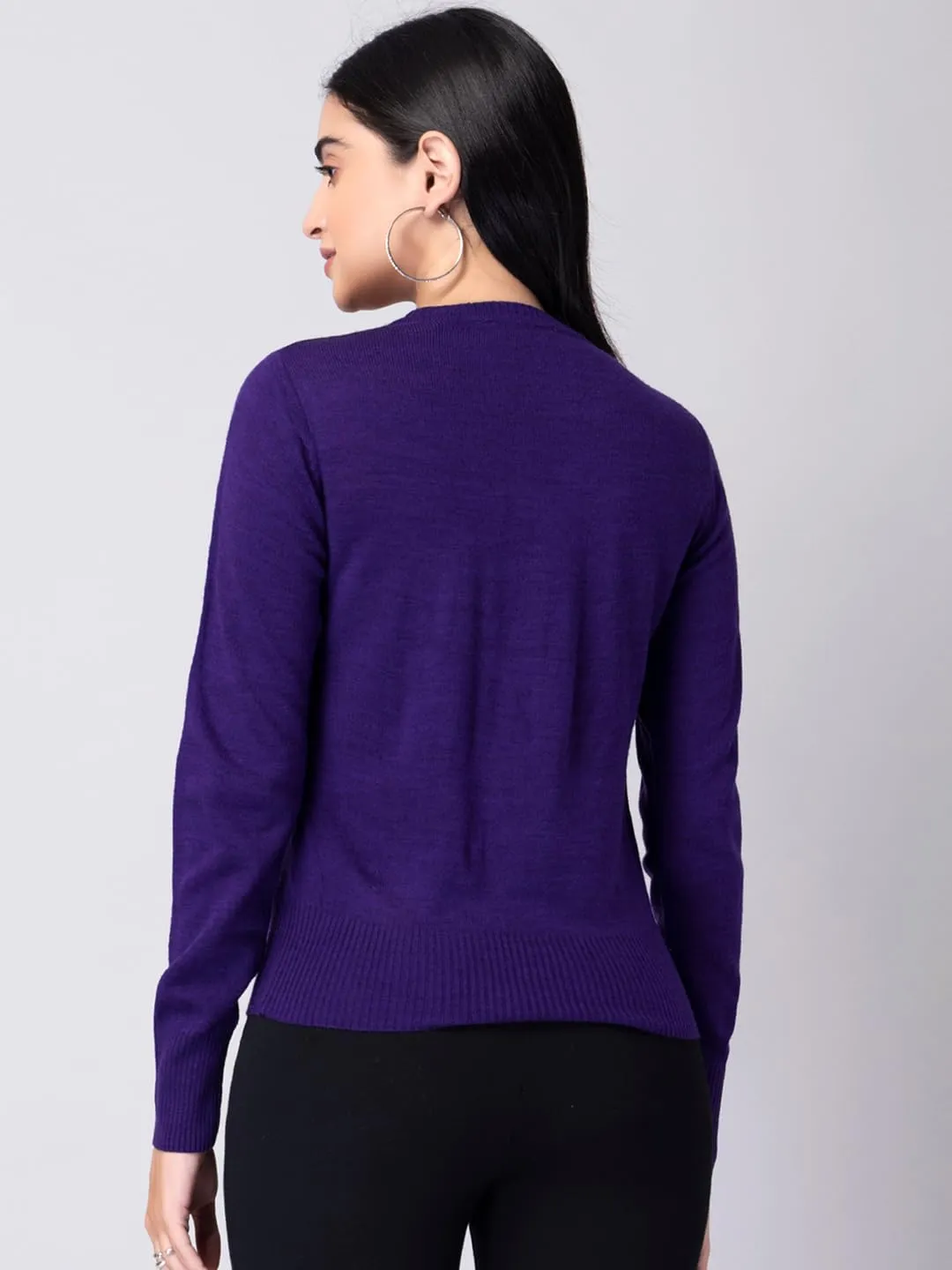 FabAlley Women's Acrylic V-Neck Sweater (SWT00398_Purple_M)