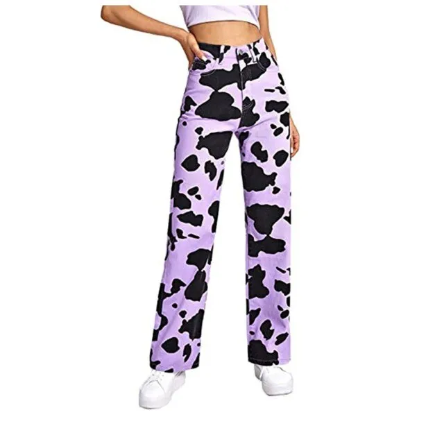 FashionSierra - Fashion Women&#39;s Cow Printing High Waist Jeans Pants Streetwear Casual Straight Denim Long Pants Trousers Pantalones