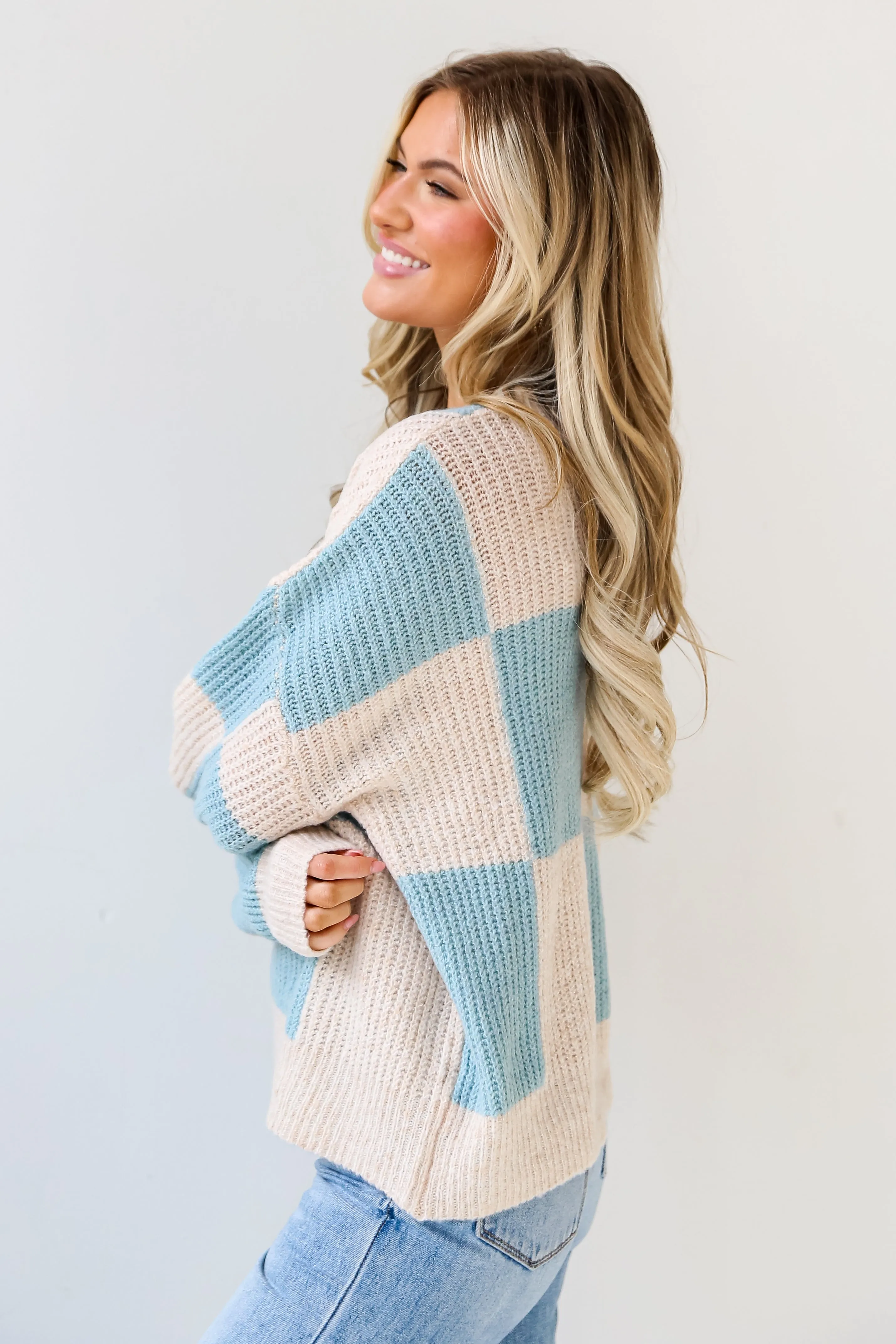 FINAL SALE - Cuddly Darling Light Blue Checkered Sweater