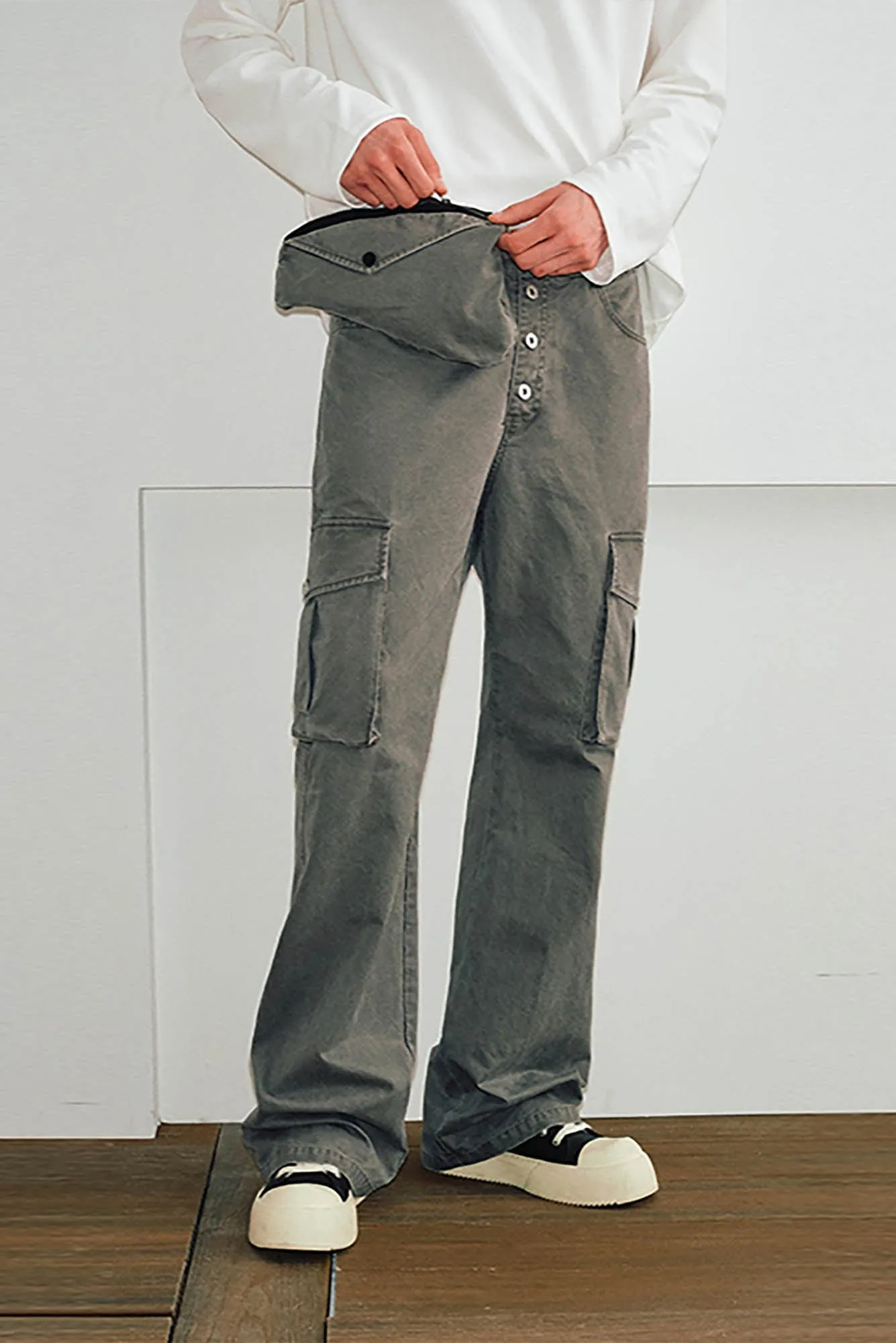 Flared Cargo Pants with Detachable Waist-Bag