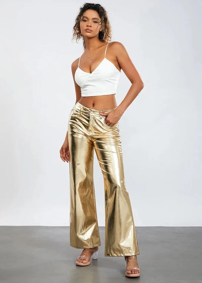 Flared Legs Gold Metallic Pants