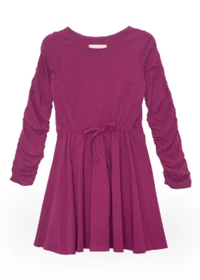 Fuchsia Ruched Long Sleeve Knit Dress