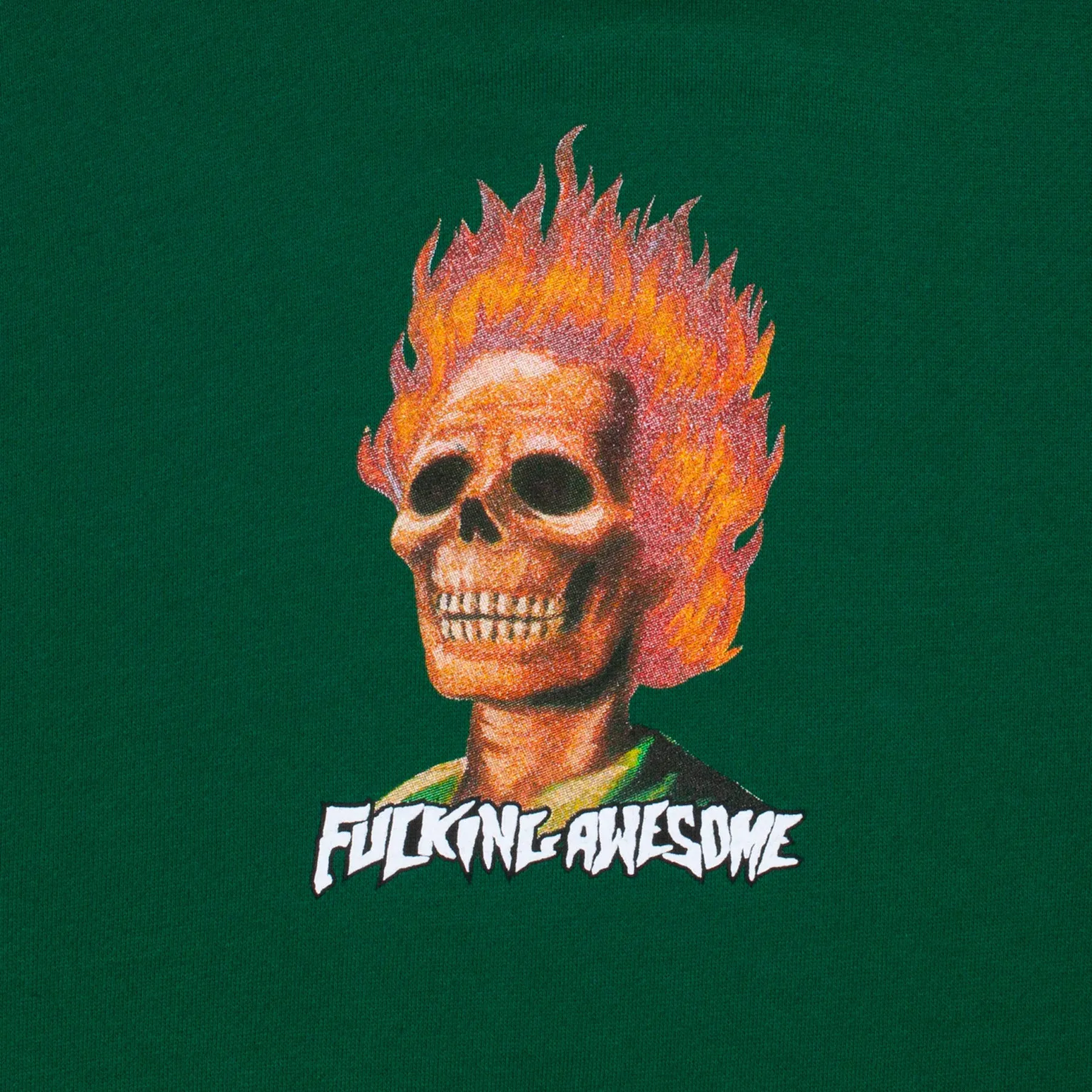 Fucking Awesome - Flame Skull Pullover Hooded Sweatshirt - Dark Green