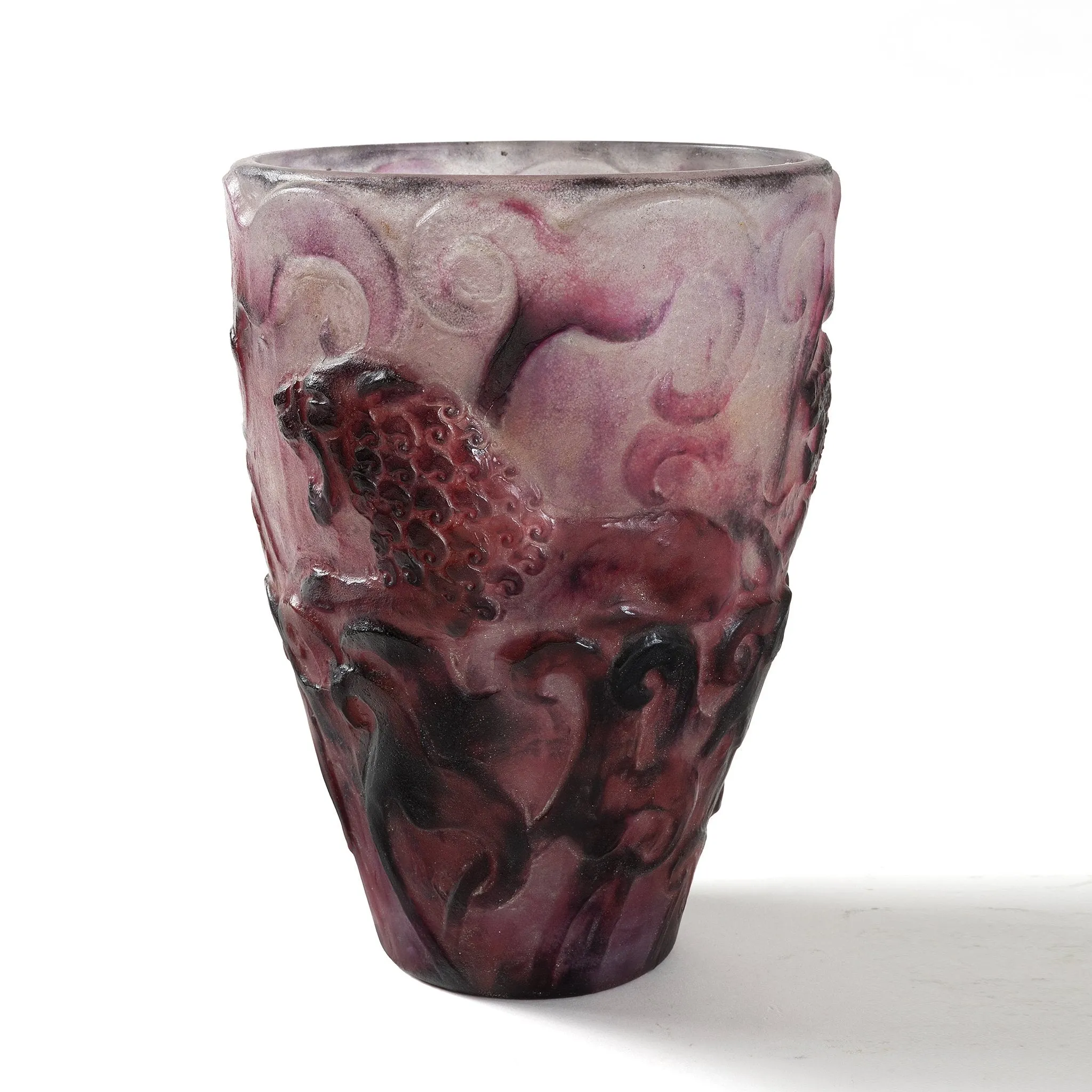 Gabriel Argy-Rousseau Pâte de Verre "Lions" Glass Vase