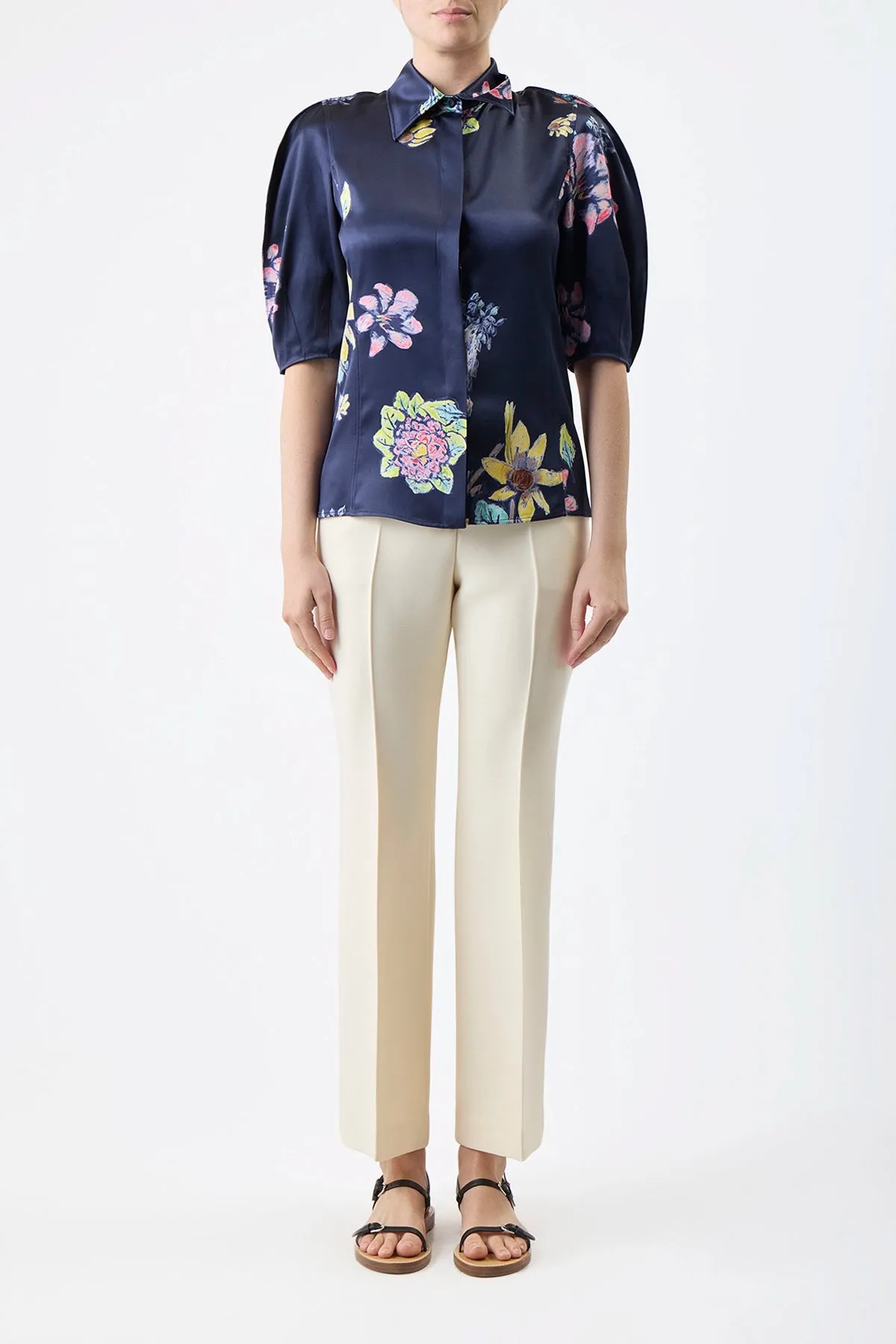 Gabriel Pant in Ivory Wool Silk Cady